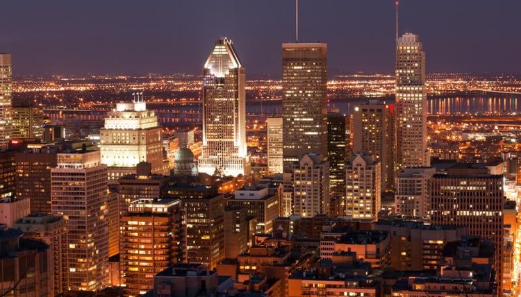 Downtown Montreal at night.
