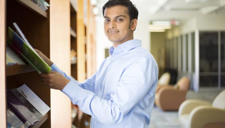 College student in library