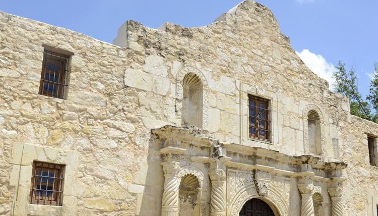 Detail view of the facade on the Alamo