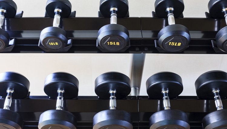 Dumb bells lined up in a fitness
