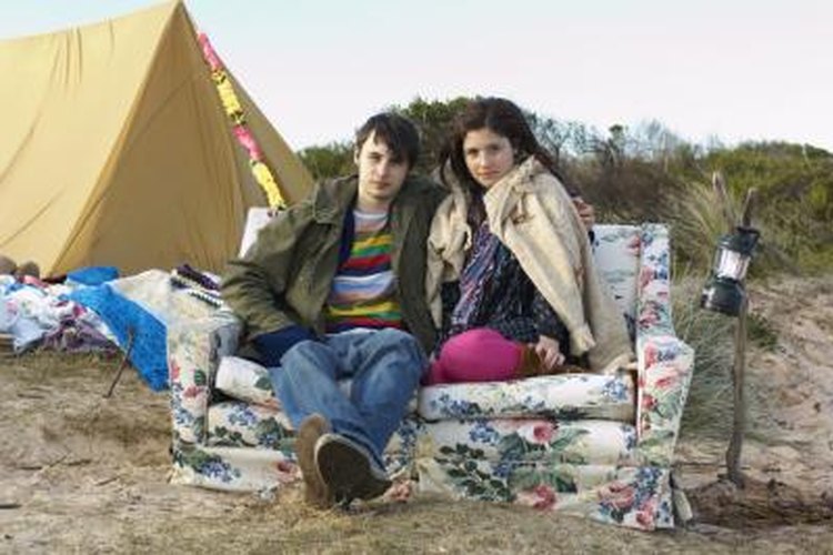 Bec Parsons/Digital Vision/Getty Images A Norse A-frame tent can be put up or taken down quickly.