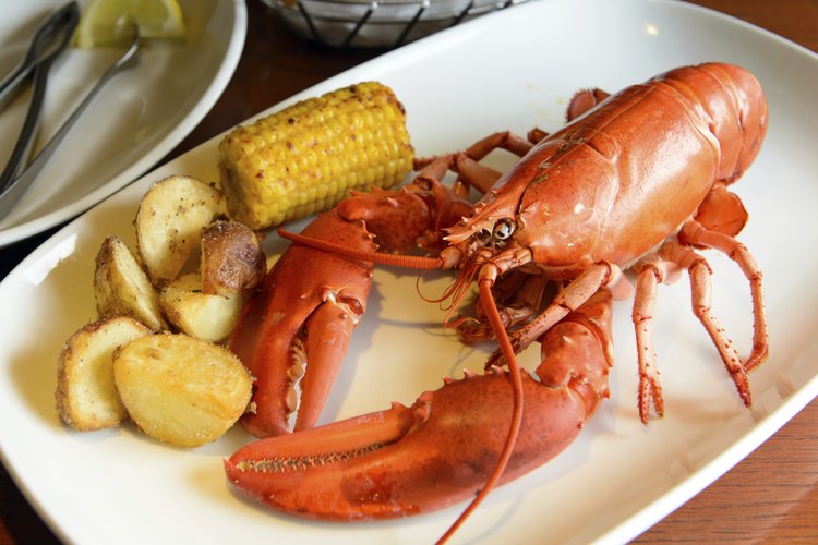 Langosta cocinada con maíz y papas.