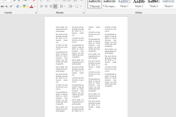 Cómo dividir el papel en cuatro en Microsoft Word
