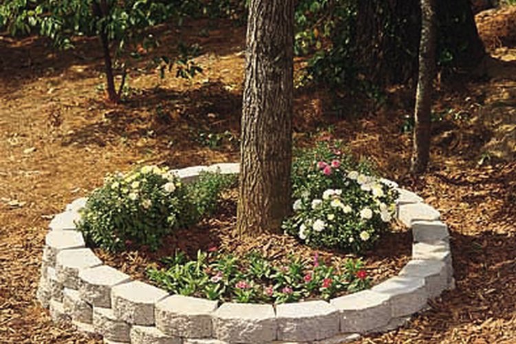 Construyendo una jardinera exterior circular de ladrillo.