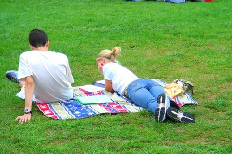 Pareja sobre una manta.