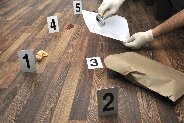 Un científico forense sostiene un sobre con evidencia de una escena del crimen.