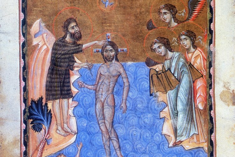Este ejemplo de arte cristiano primitivo representa el bautismo de Cristo.