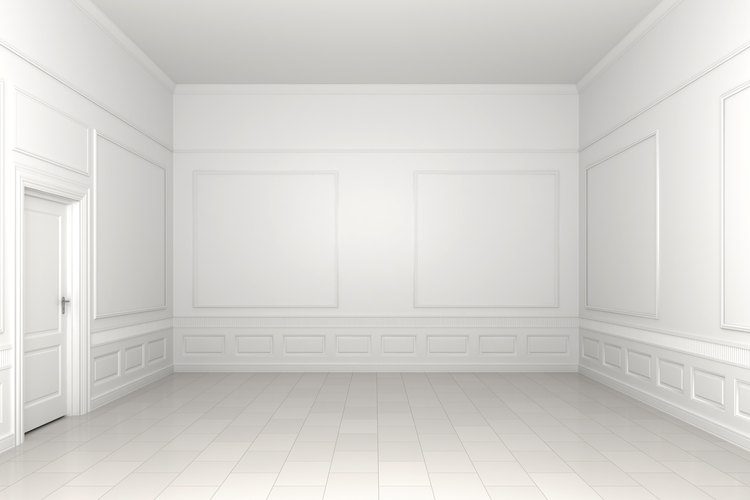 La sala 3D con zócalos y paredes blancas.