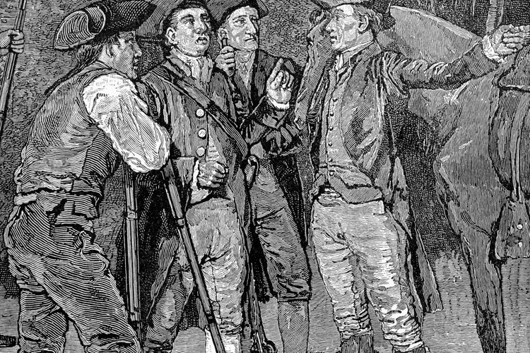 Imagen que ilustra la llegada de Paul Revere a Lexington.