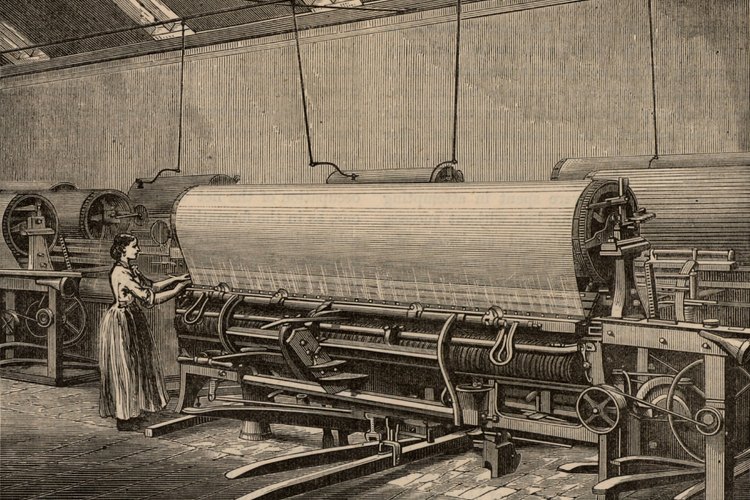 El telar comenzó a ser impulsado por agua y luego a vapor muy temprano en la Revolución Industrial.