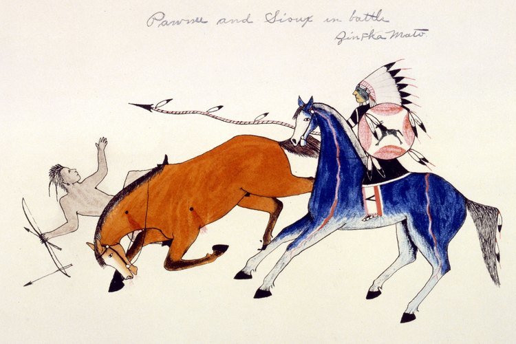 La visión de un artista sioux sobre la guerra de los indios de las planicies.