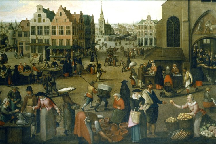 Los suministros de cocina del Renacimiento podían adquirirse en mercados al aire libre.