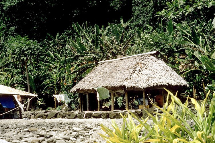 Esta cabaña de selva tropical se encuentra fuera del suelo mojado en troncos y no tiene paredes.
