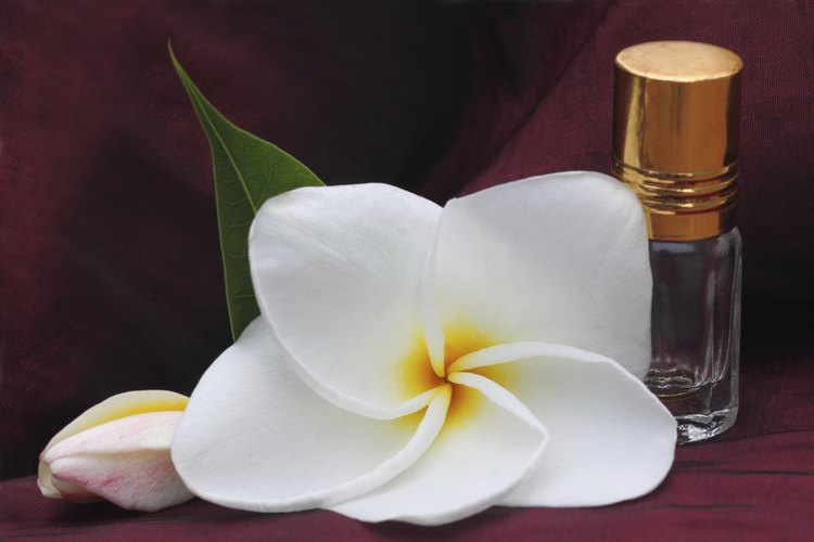 Plumeria con una botella de perfume.