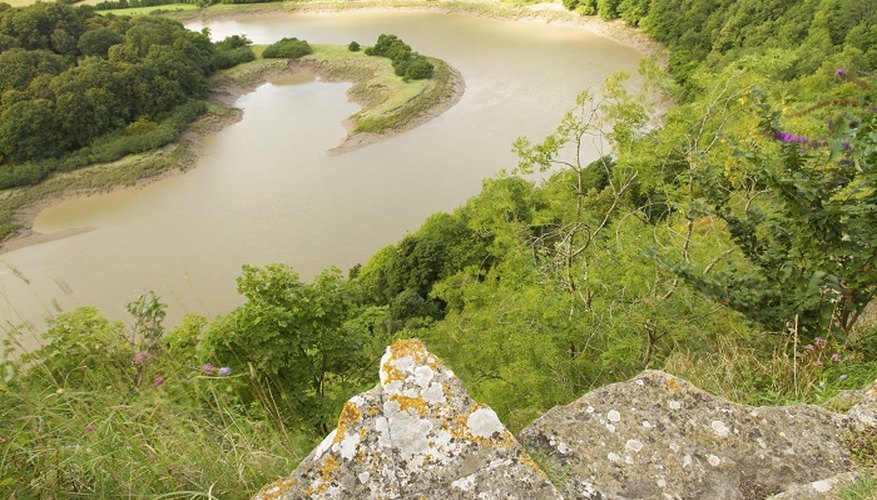 Looking down on the tidal River Wye in Woodcroft, Gloucestershire.
