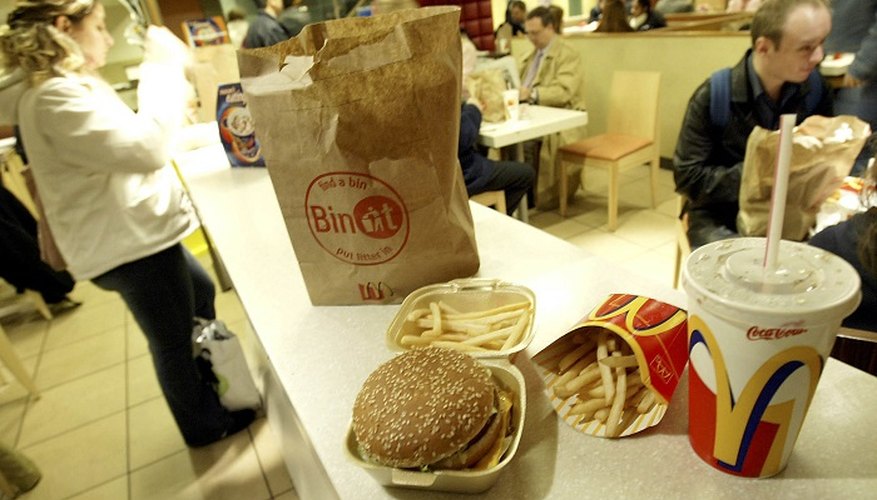 Food on a counter at a branch of McDonald's in London.