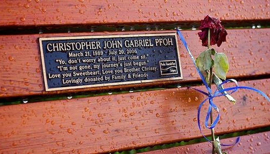 Memorial bench plaque