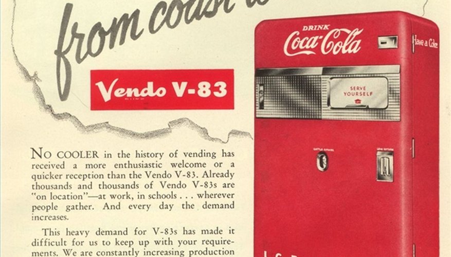An advertisement for a pre-1956 Vendo 83 Coke machine