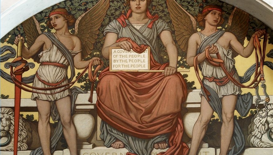 A Library of Congress mural portrays government's job of protecting and defending its citizens.