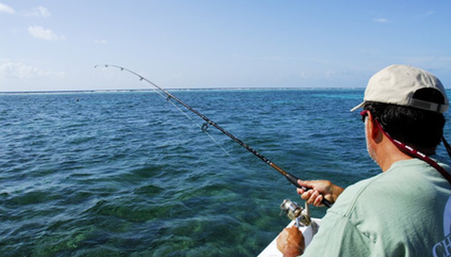 Photo Credit: fishing in belize image by jedphoto from <a href='http://www.fotolia.com'>Fotolia.com</a> Notice the large line guides on this spinning outfit being used on the ocean.