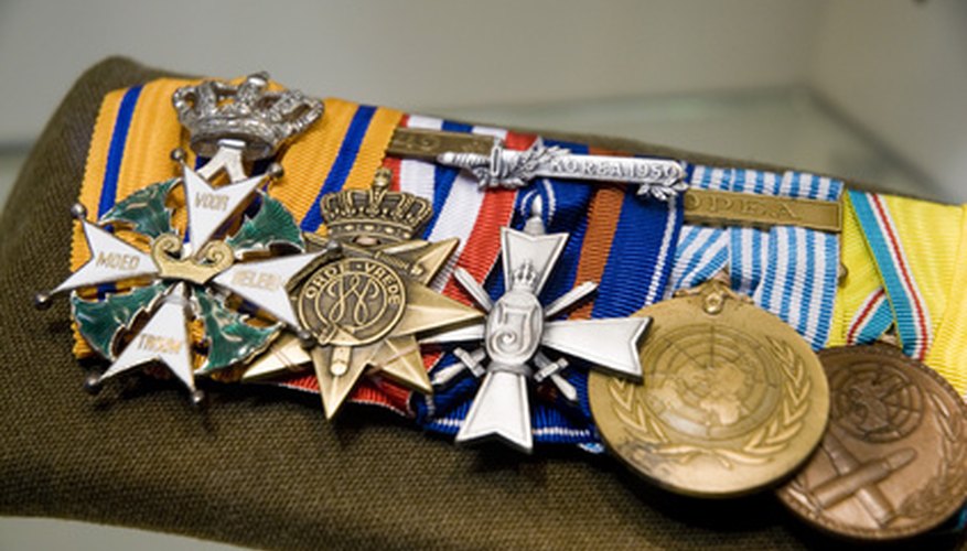 Full-sized medals should be mounted on a fixed bar and displayed in order of prestige.