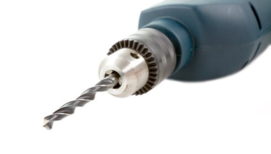 A Makita drill with a drill bit in the keyed chuck.