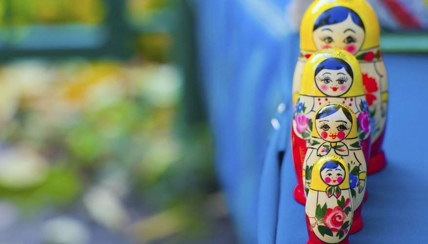 Traditional Russian nesting dolls on table