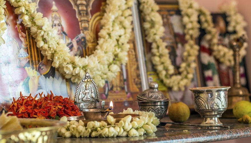 An alter prepared for a puja ritual.