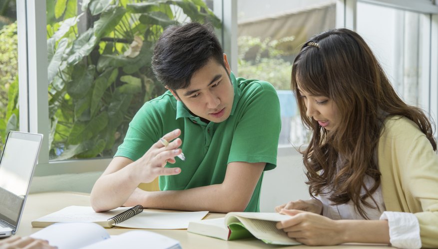 Students working together in library