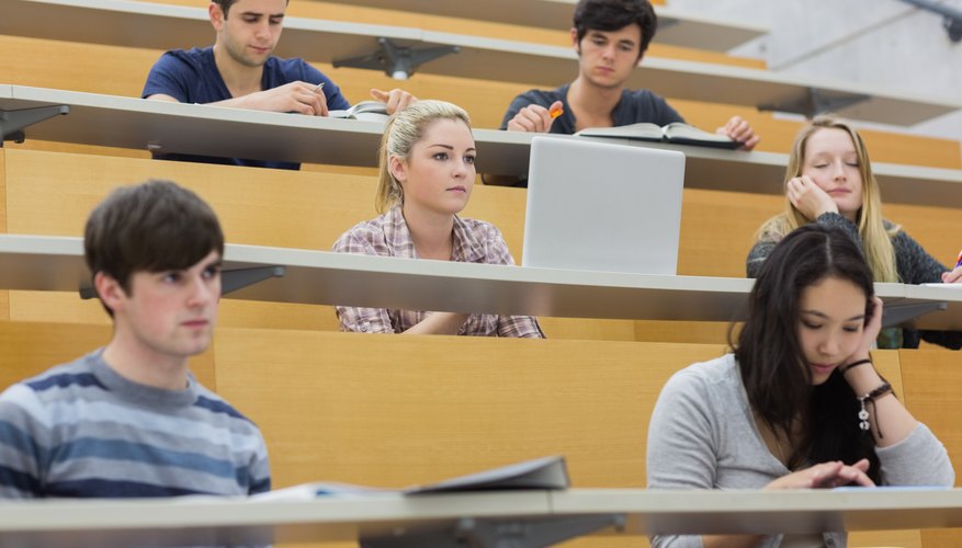 Students listening to a lecture at college.