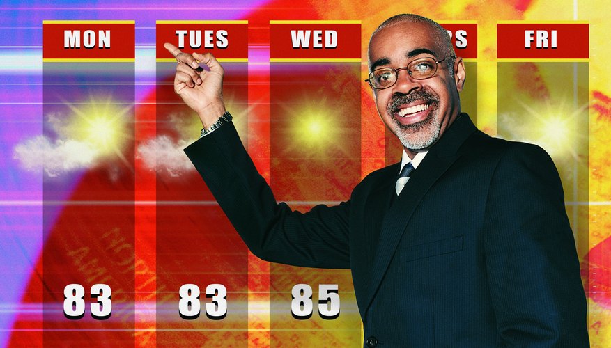 Weathermen present predictions about the weather with weather charts.