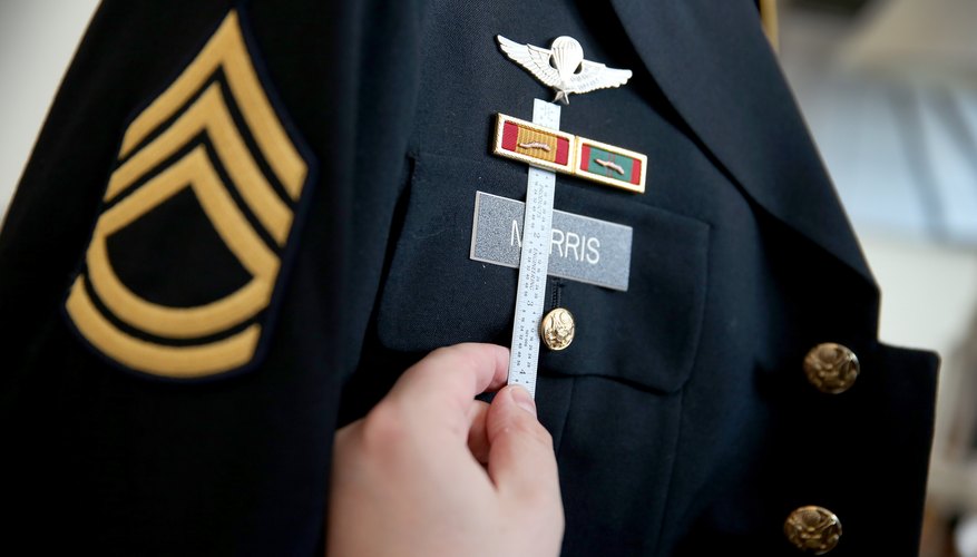 Army uniform regulations dictate badge placement.