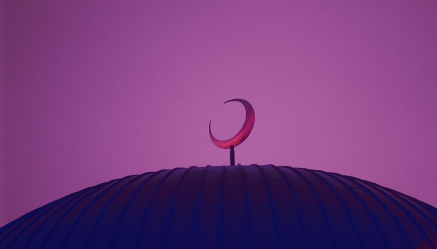 The Islamic crescent symbol often appears on mosques.
