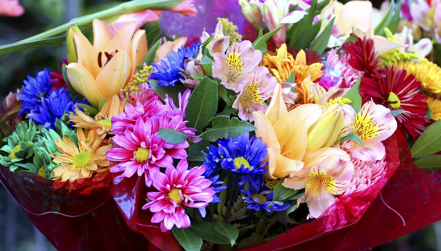 An array of brilliant flowers in a bouquet.