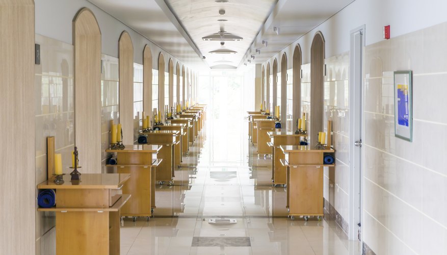 The interior of a peaceful columbarium that houses cremated remains.