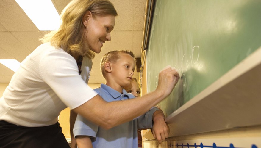 Teacher using chalkboard