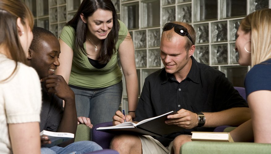 College students working together on campus.