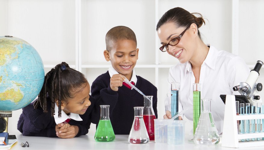 Young students are working with test tubes in their science class.