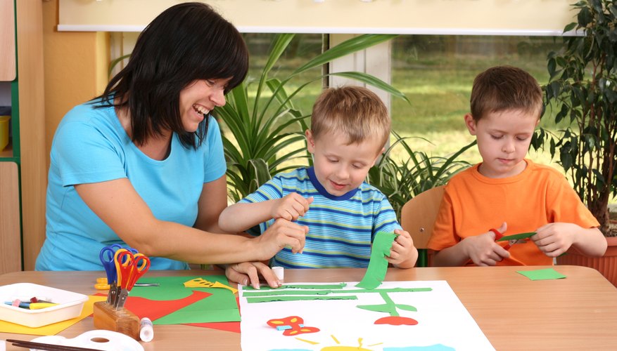 Children working on art project in preschool