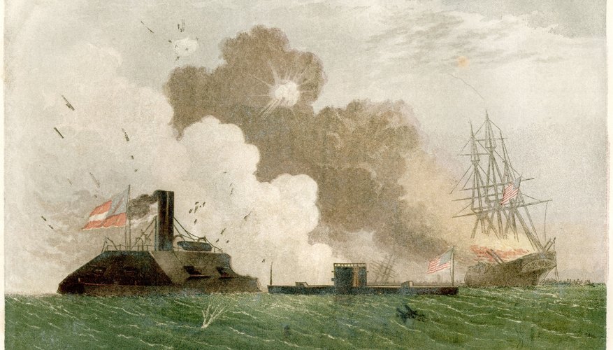 Paintings such as this one of the battle between the Merrimack and Monitor brought the Civil War to life.