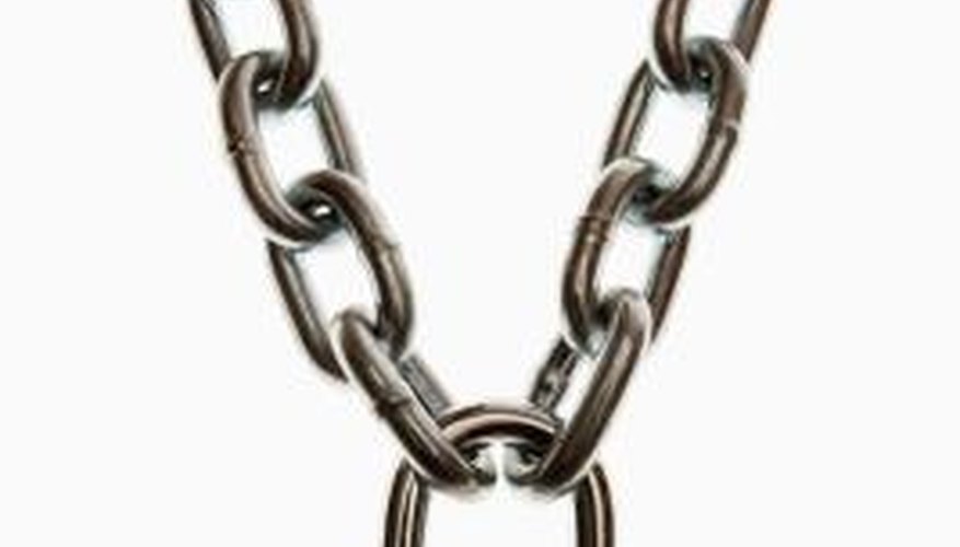 A padlock's shackle must be slightly smaller in diameter than the links of a chain to secure items.