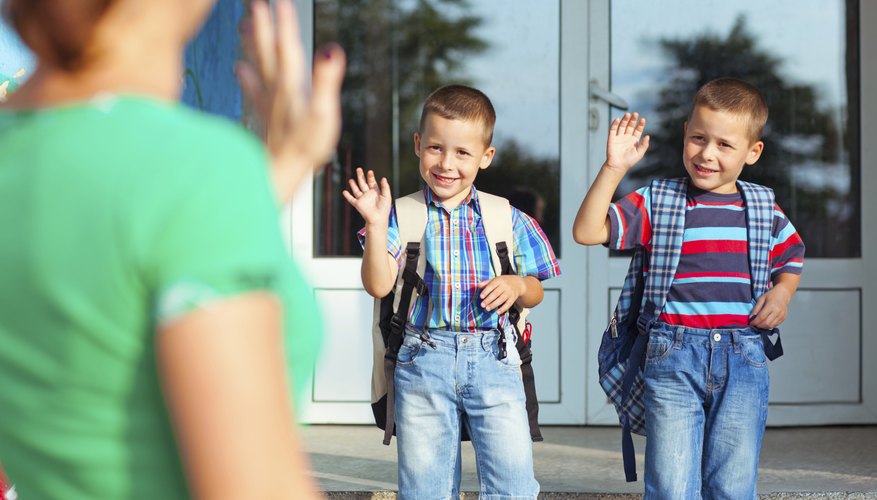 Children on their first day of school.