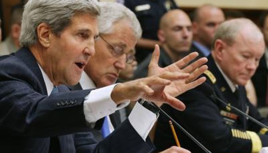 Secretary of State John Kerry testifying before Congress.