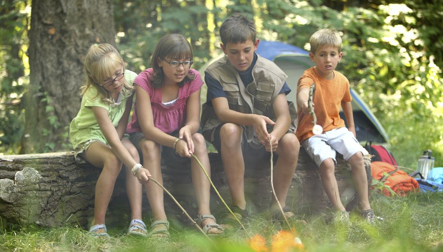 Children holding sticks in campfire