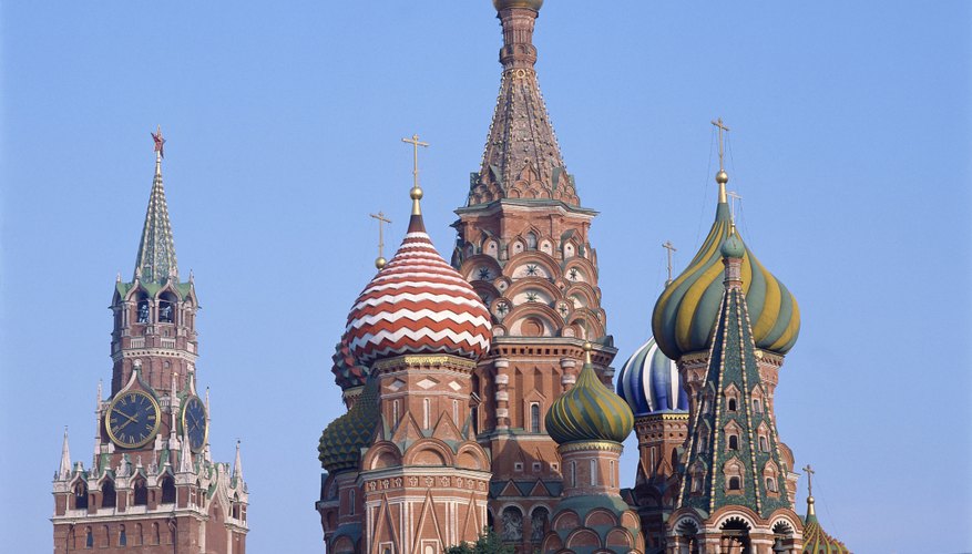 Russia is famous for onion-domed cathedrals, such as St. Basil's in Moscow.