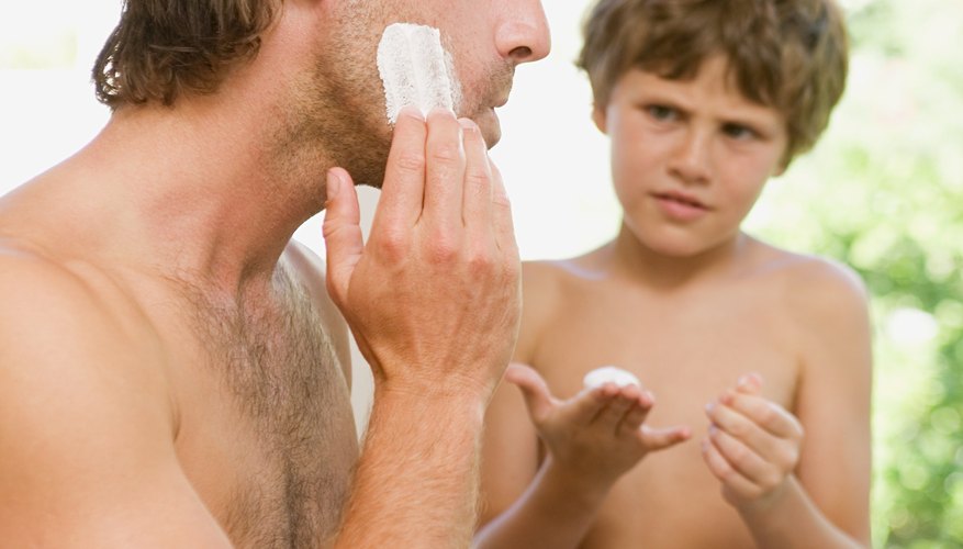 Boys often learn to shave by watching Dad or an older brother.