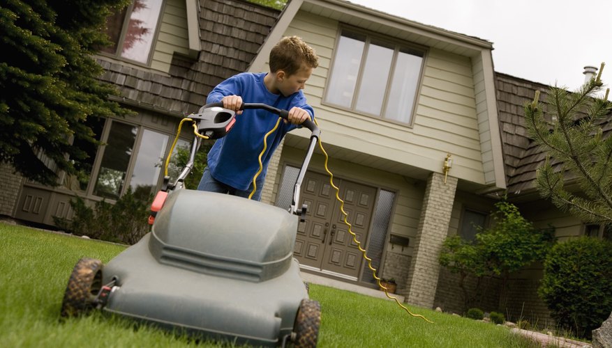 A young boy is doing chores around the house.