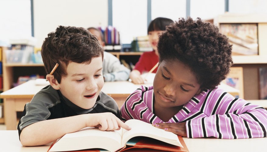 Students reading together in a classroom