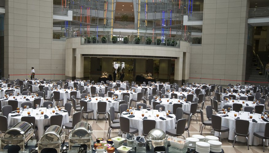 A convention room is set and ready for attendees.
