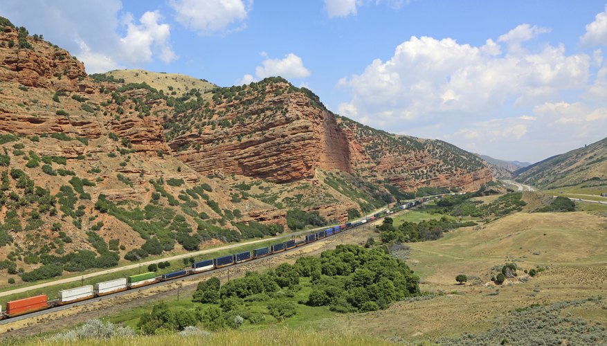 Train tracks running through a canyon in Utah.